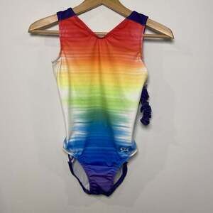 NWT GK Elite Gymnastics Leotard Rainbow Scrunchie Adult Small AS